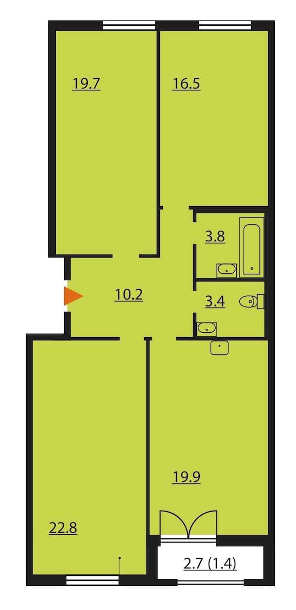 Трехкомнатная квартира в Группа ЛСР: площадь 97.7 м2 , этаж: 2 – купить в Санкт-Петербурге